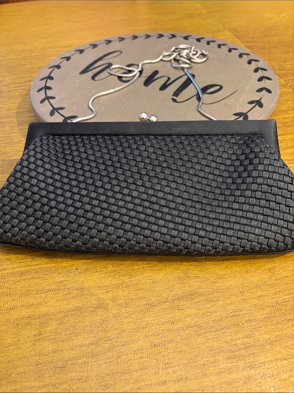 Lord & Taylor Black Woven Frame Clutch with Chain